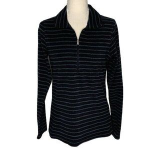 Columbia Quarter Zip Fleece Sweater M Black Green Striped Long Sleeves Collared